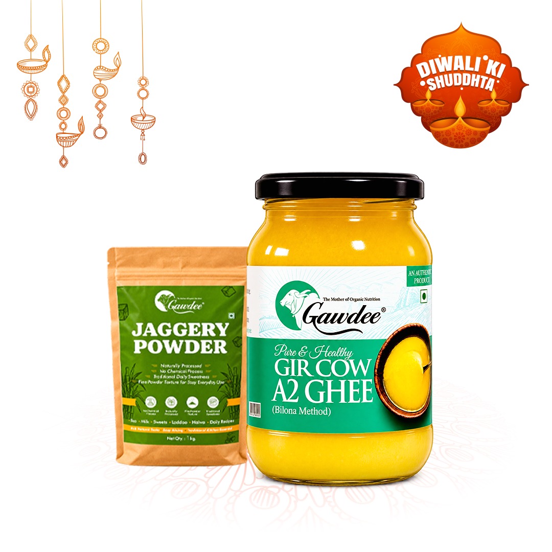 Traditional Sweets Combo – 250 ml Gir Cow A2 Ghee + 1 kg Jaggery Powder